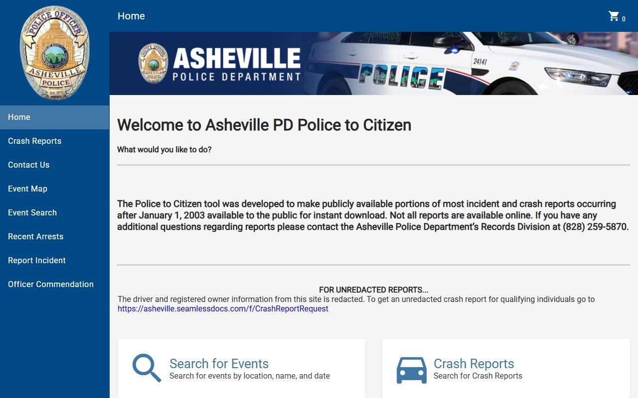 Asheville Police Department P2C portal for searching Asheville police records