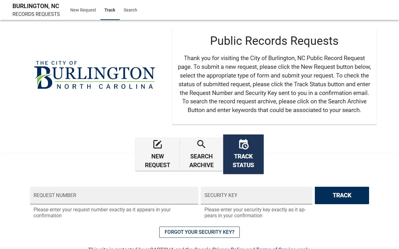 Burlington JustFOIA portal for Burlington police records requests
