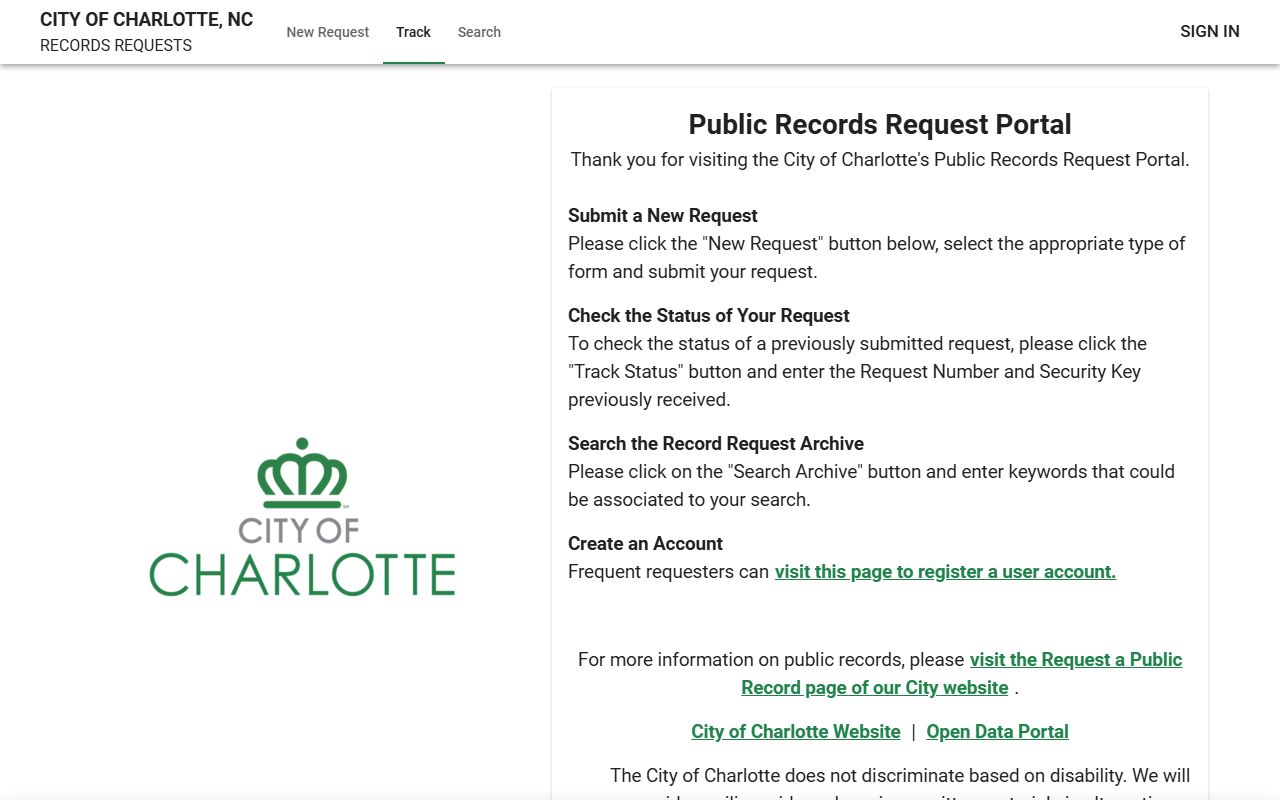Charlotte police records request portal for public records