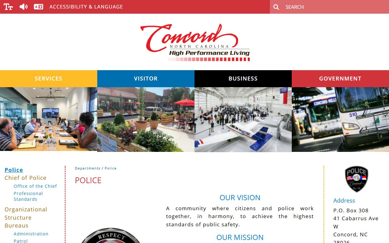 Concord Police Department homepage for Concord police records