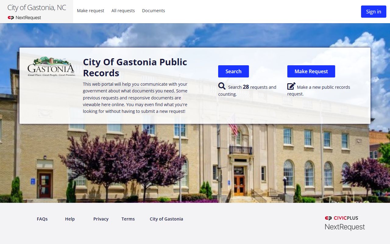 Gastonia NextRequest portal for Gastonia police records requests