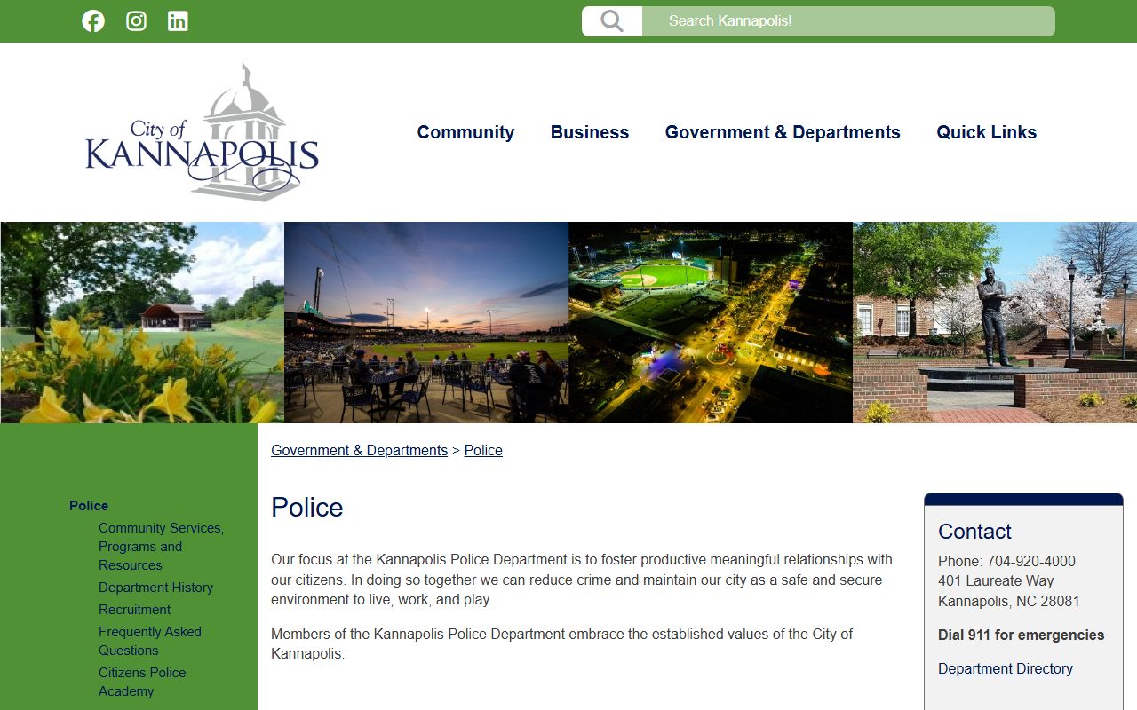 Kannapolis Police Department homepage for Kannapolis police records