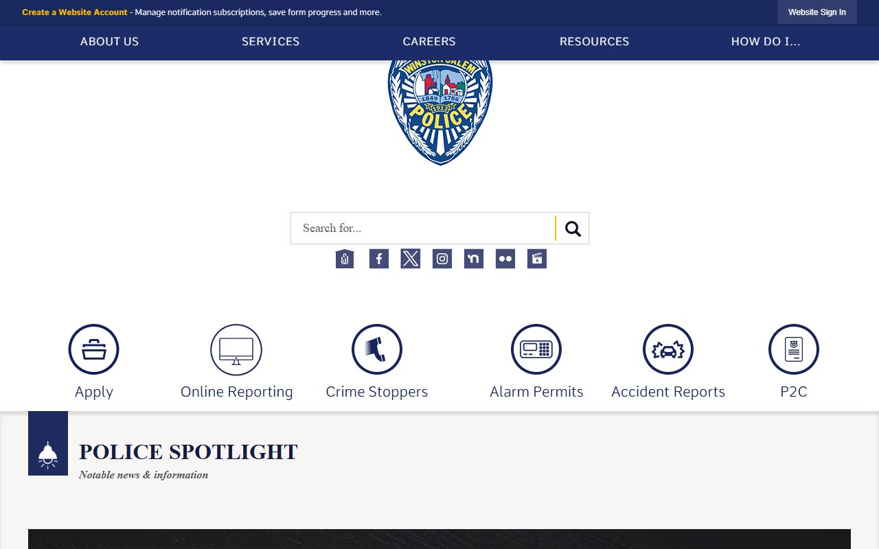 Winston-Salem Police Department homepage for Winston-Salem police records
