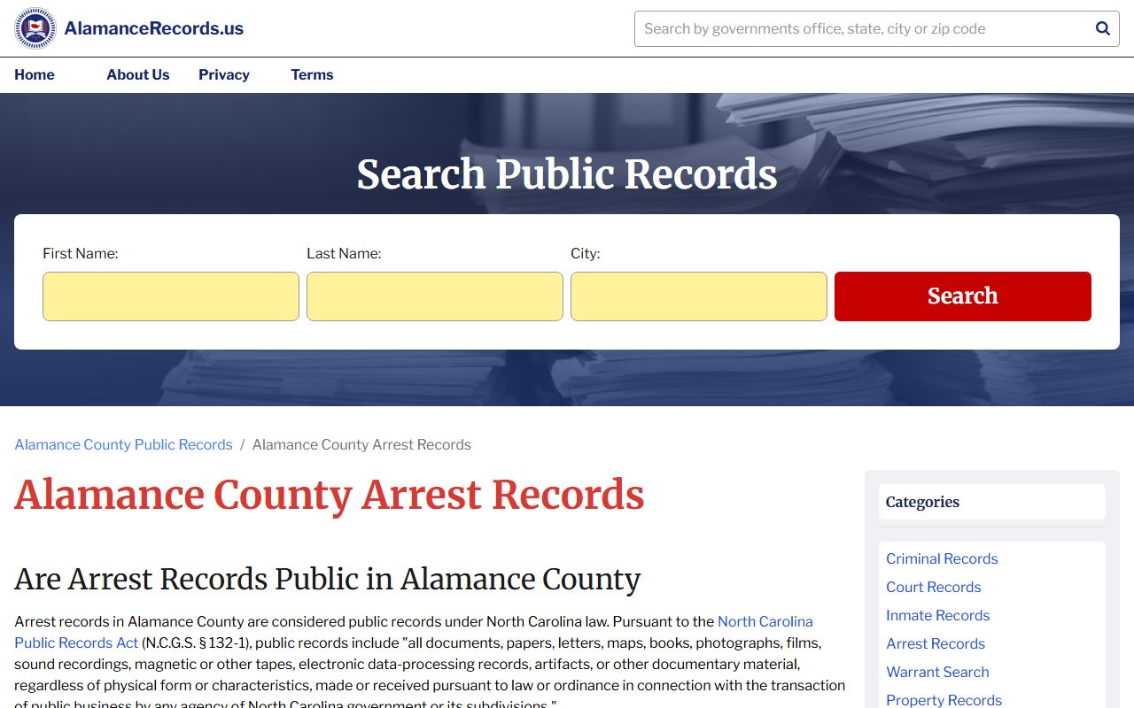 Alamance County arrest records search portal for police records