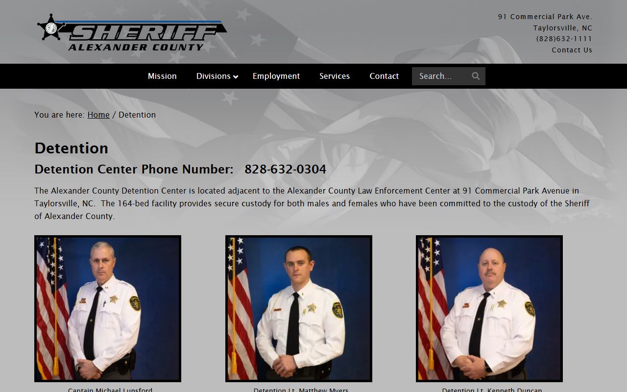 Alexander County Sheriff detention center page for police records lookup