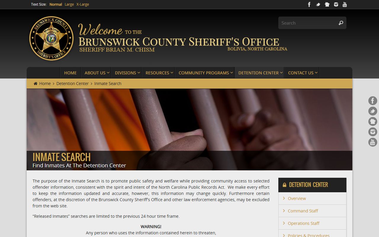 Brunswick County Sheriff inmate search tool for police records lookup