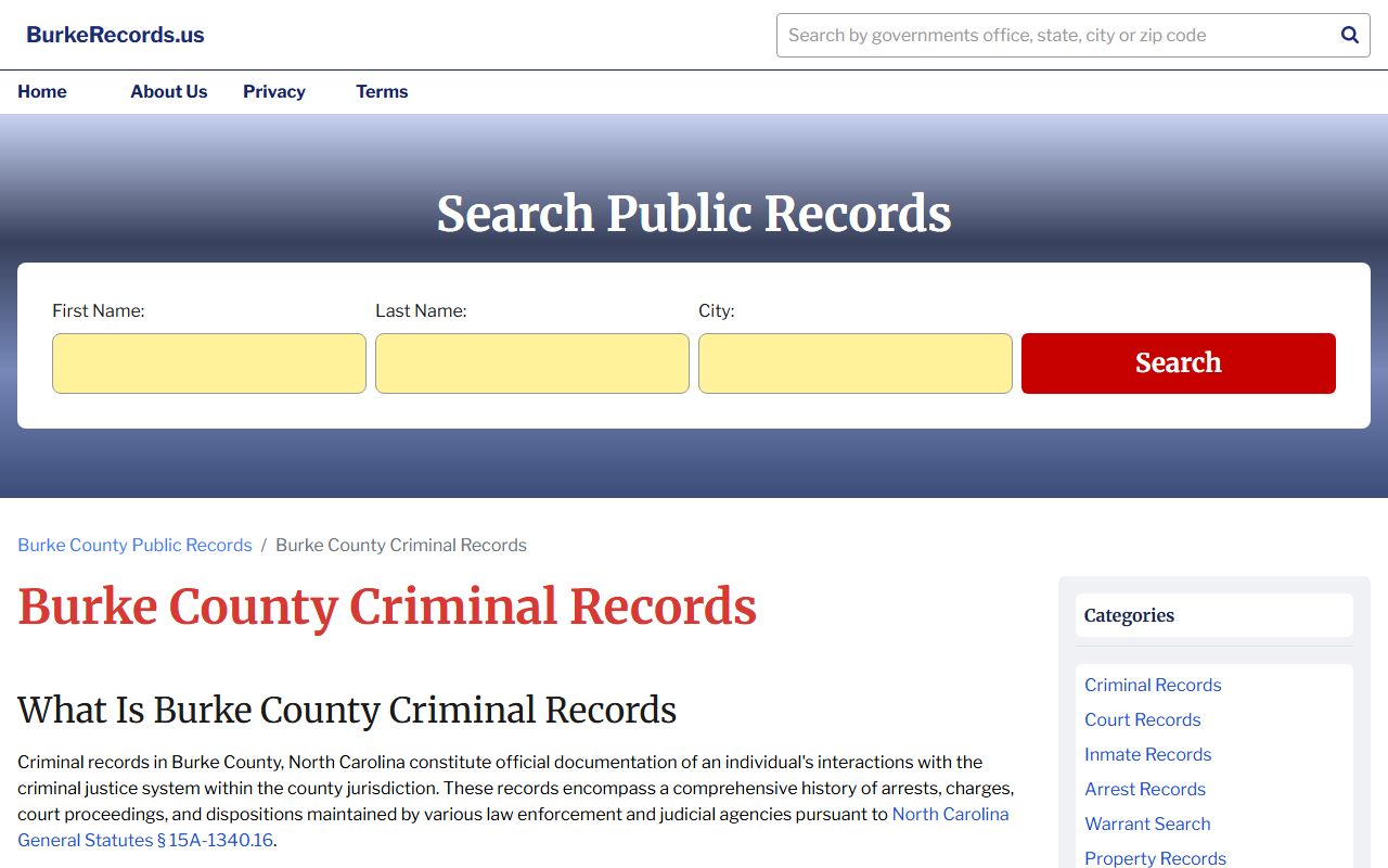 Burke County criminal records search portal for police records