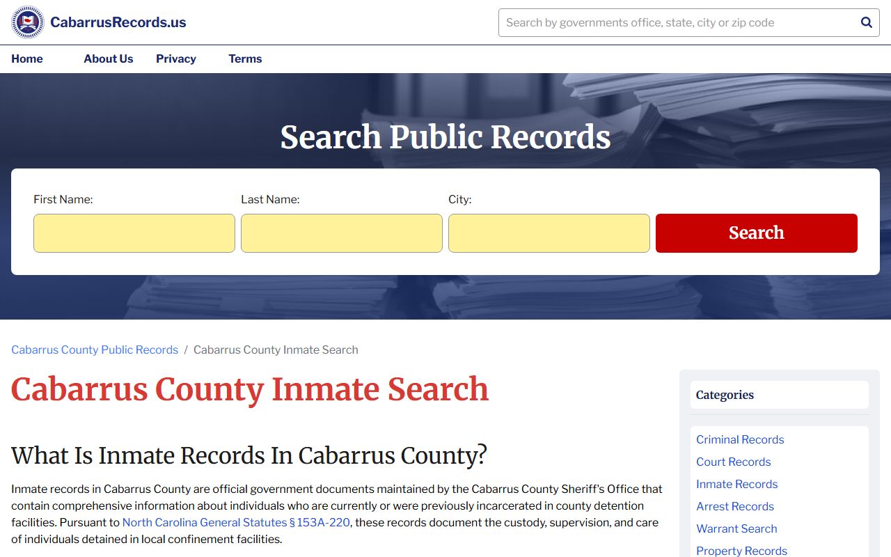 Cabarrus County police records inmate search portal
