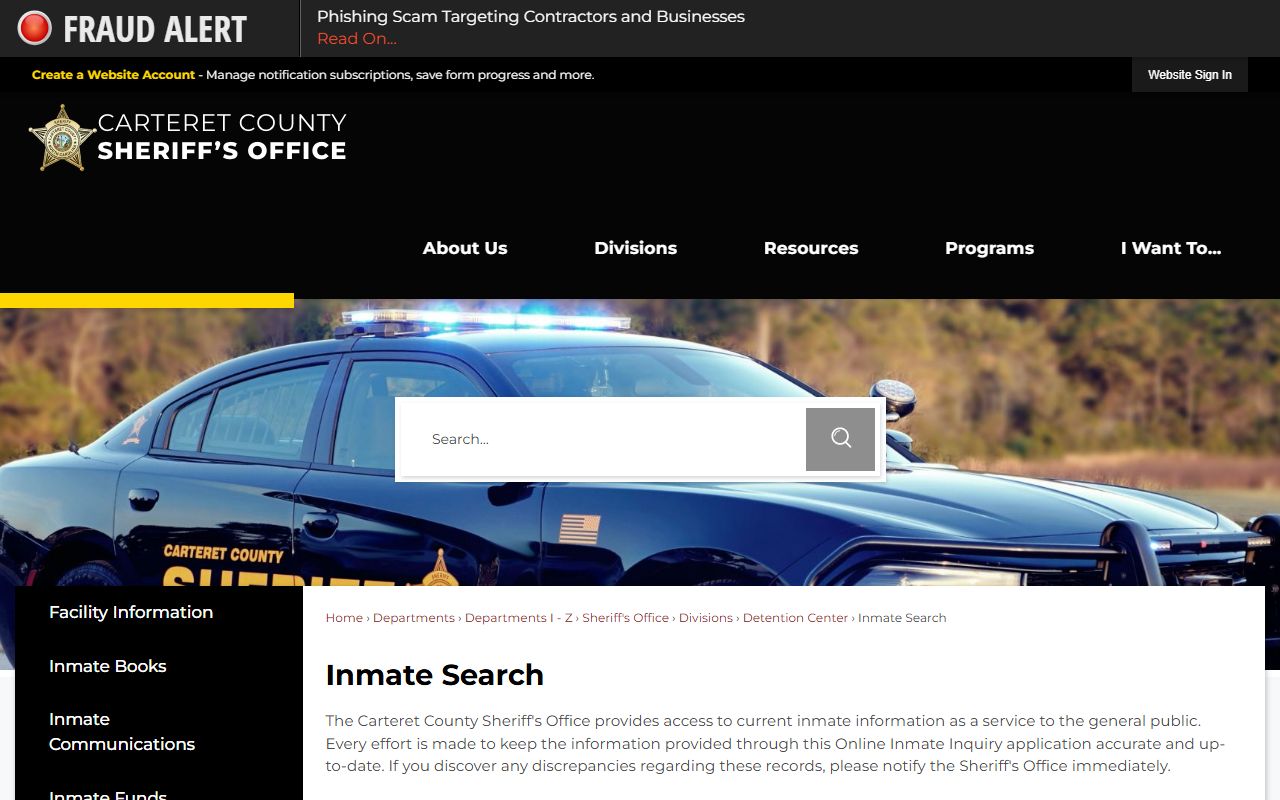 Carteret County police records inmate search portal