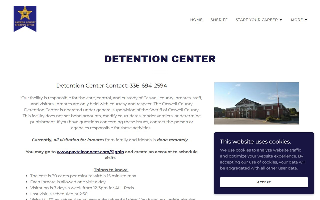 Caswell County police records detention center information page