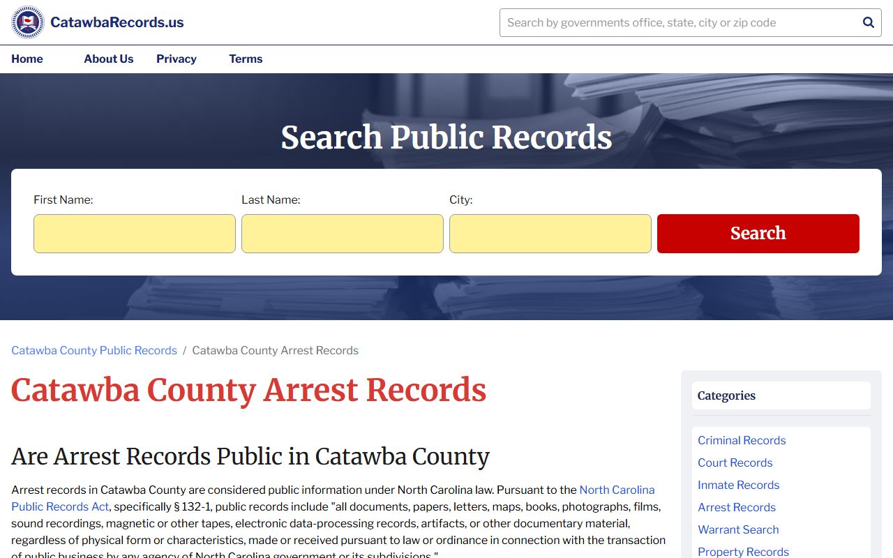 Catawba County police records criminal records search page