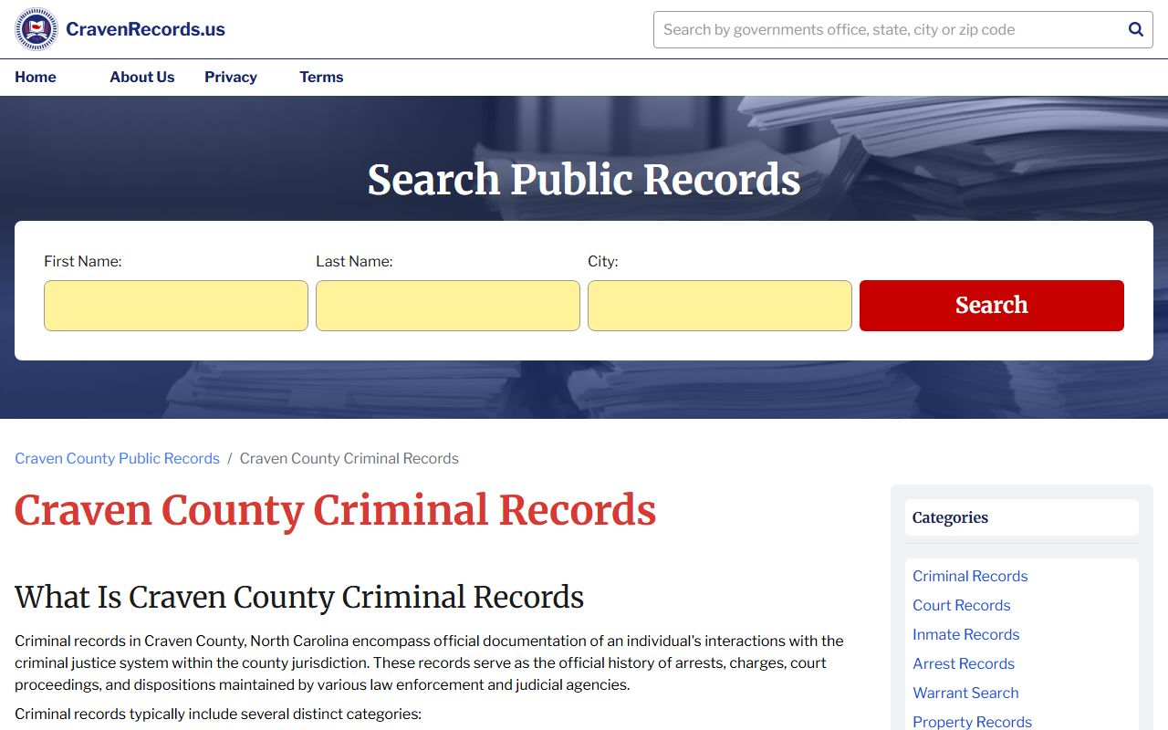 Craven County police records criminal records information