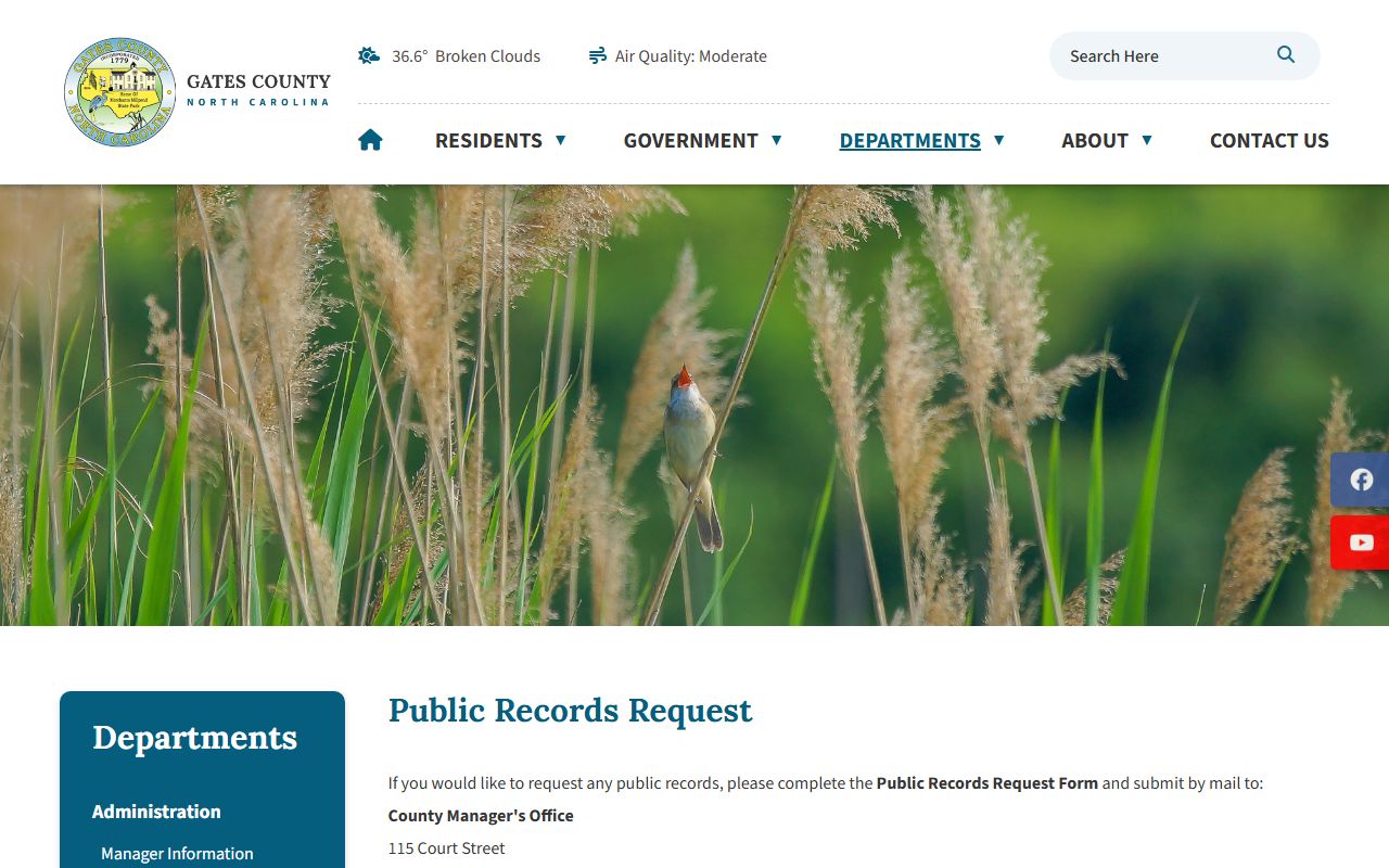 Gates County public records request page for police records
