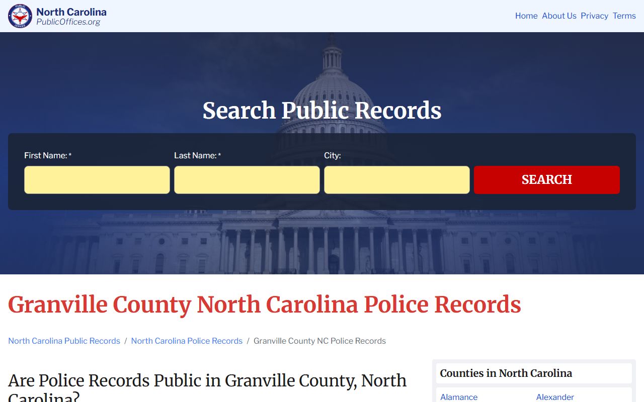 Granville County police records information page