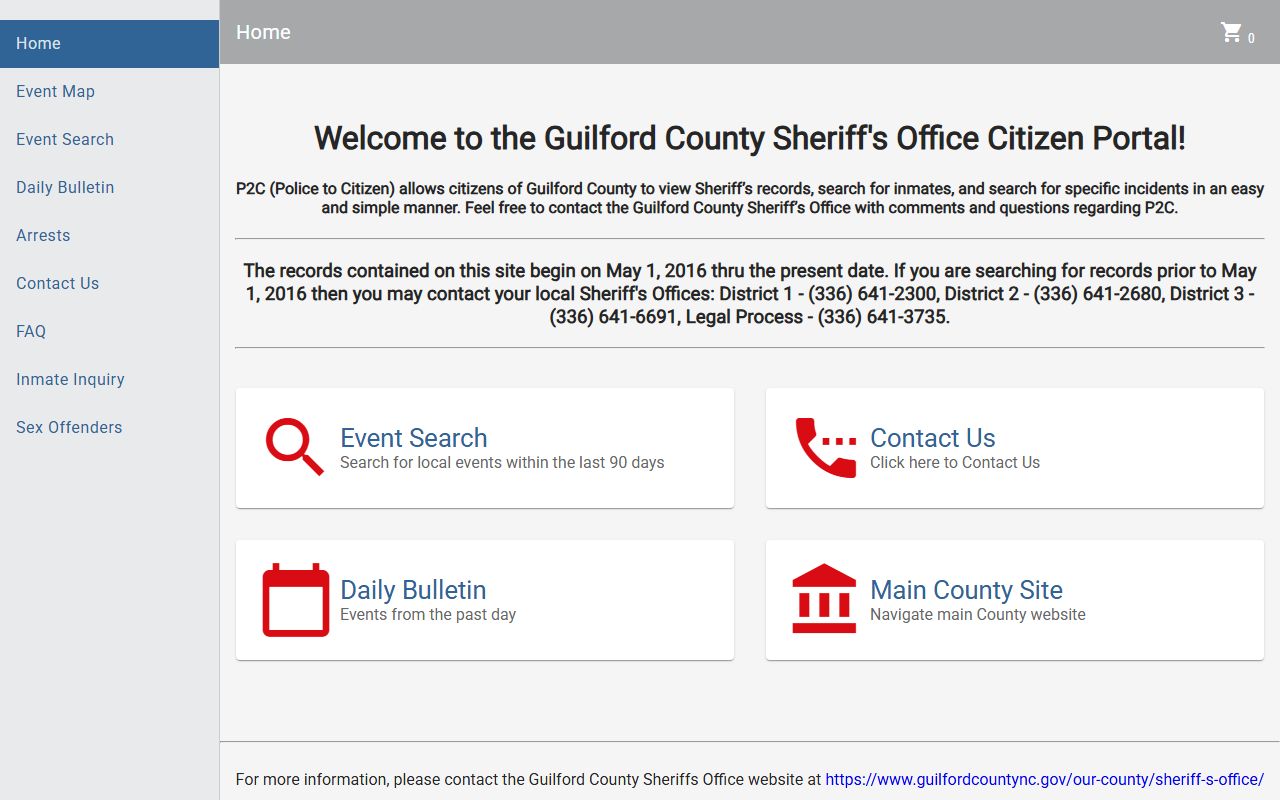 Guilford County Sheriff P2C portal for police records search