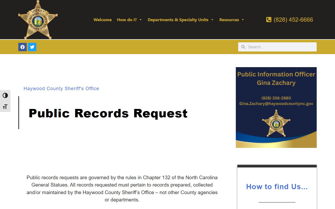 Haywood County Sheriff public records request page for police records