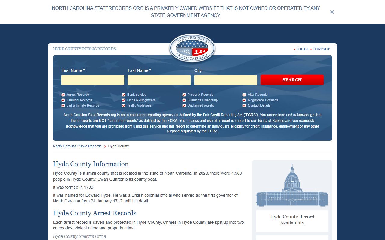 Hyde County police records information page