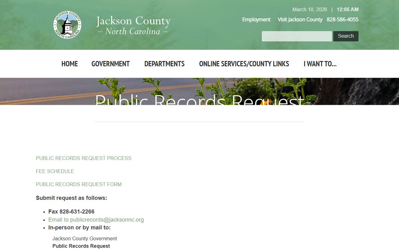 Jackson County public records request page for police records