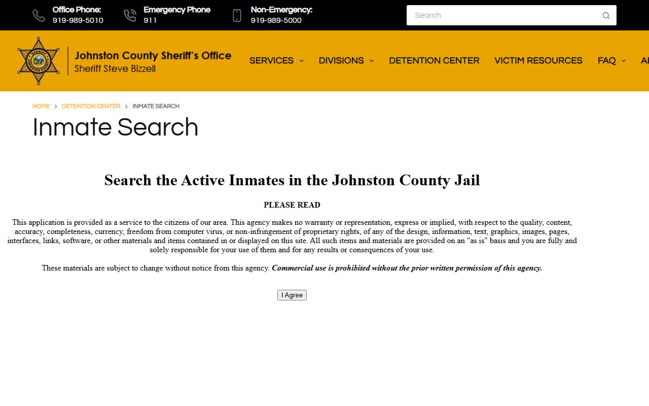 Johnston County inmate search portal for police records