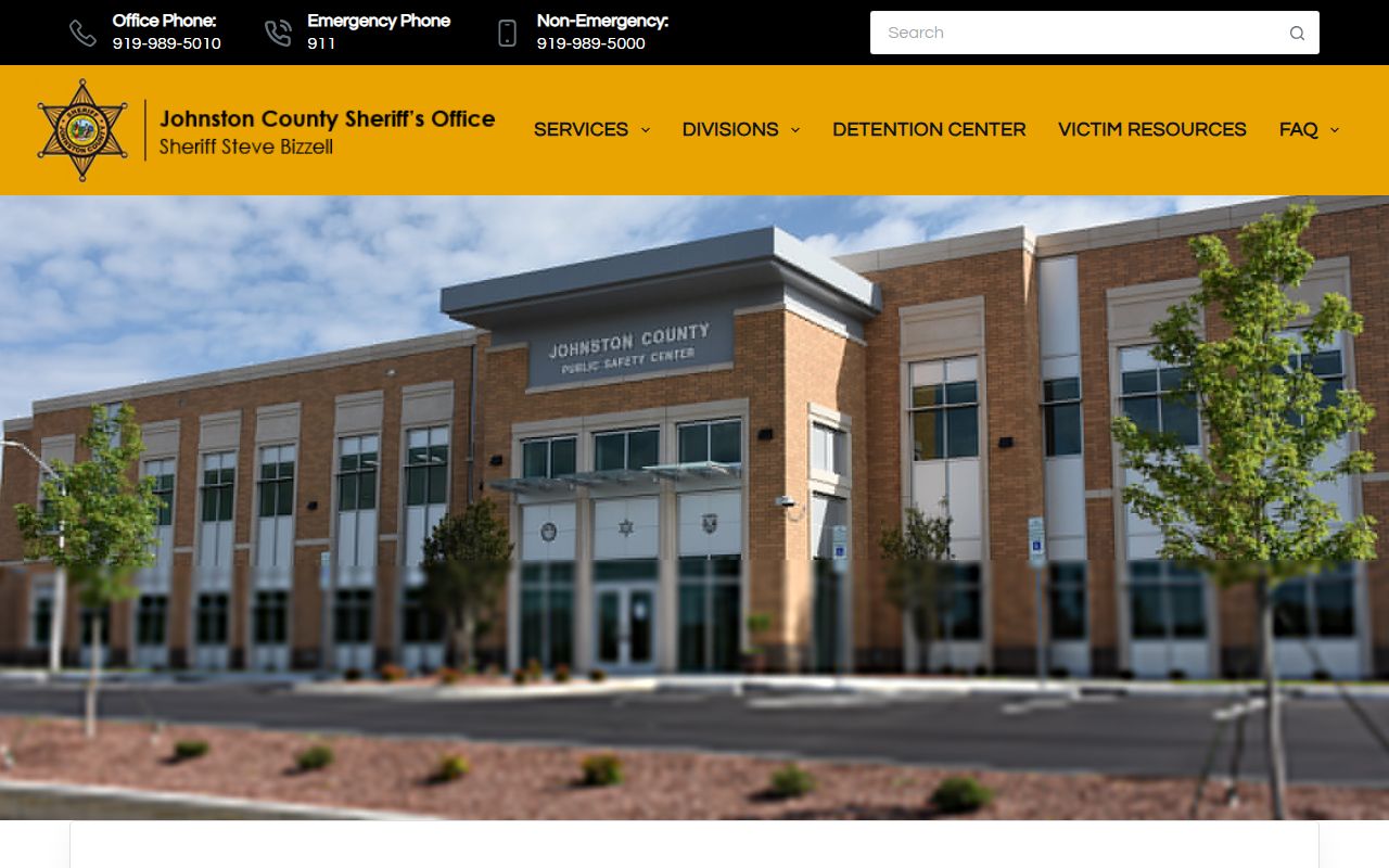 Johnston County Sheriff's Office homepage for police records