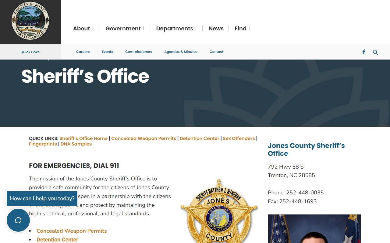 Jones County Sheriff's Office website for police records