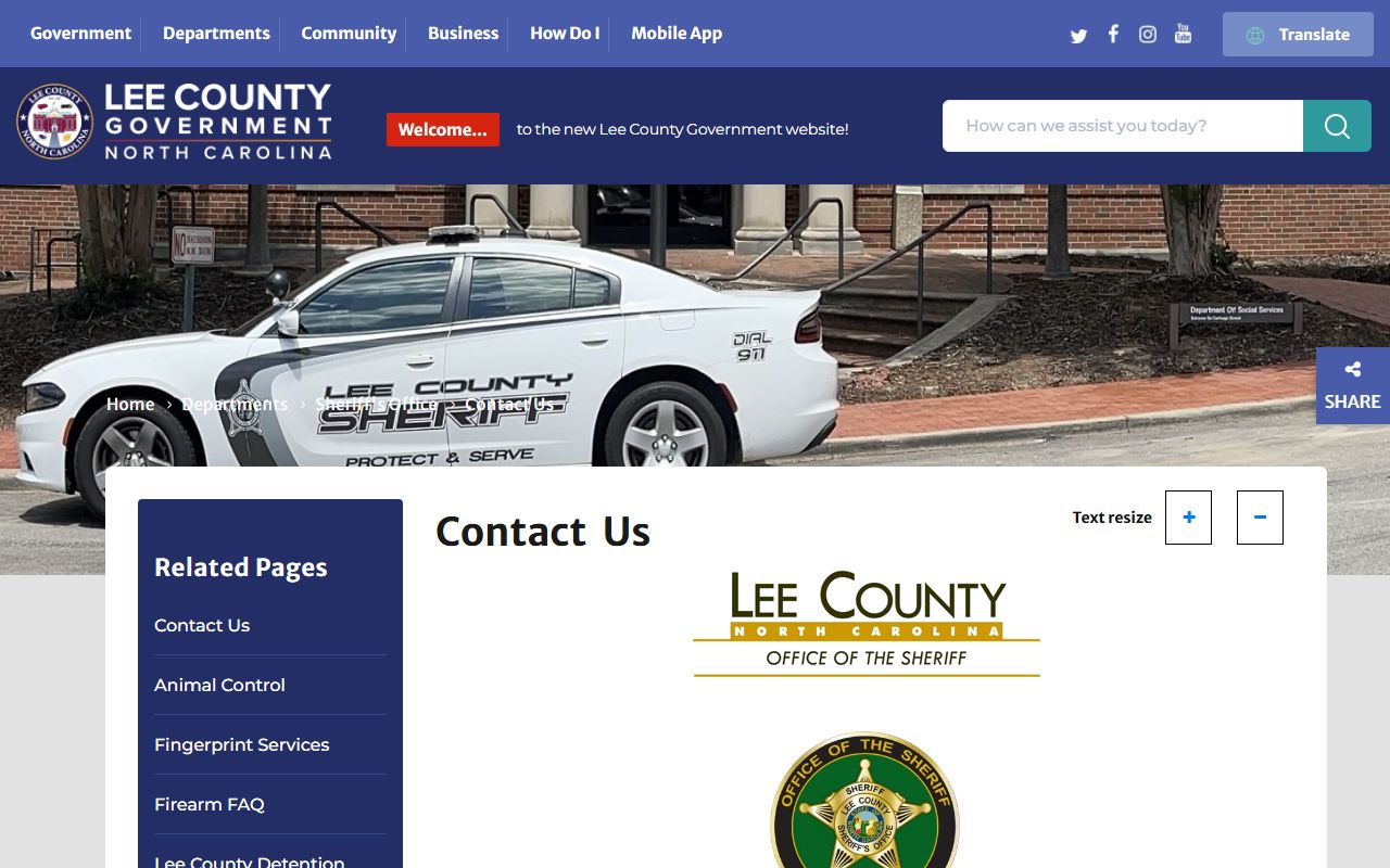 Lee County Sheriff's Office contact page for police records