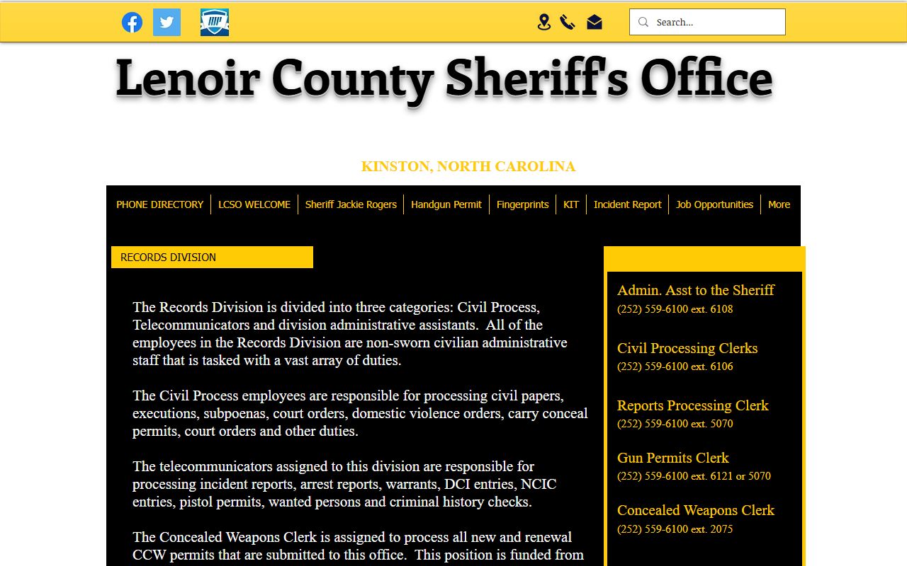 Lenoir County Sheriff's Office records division for police records