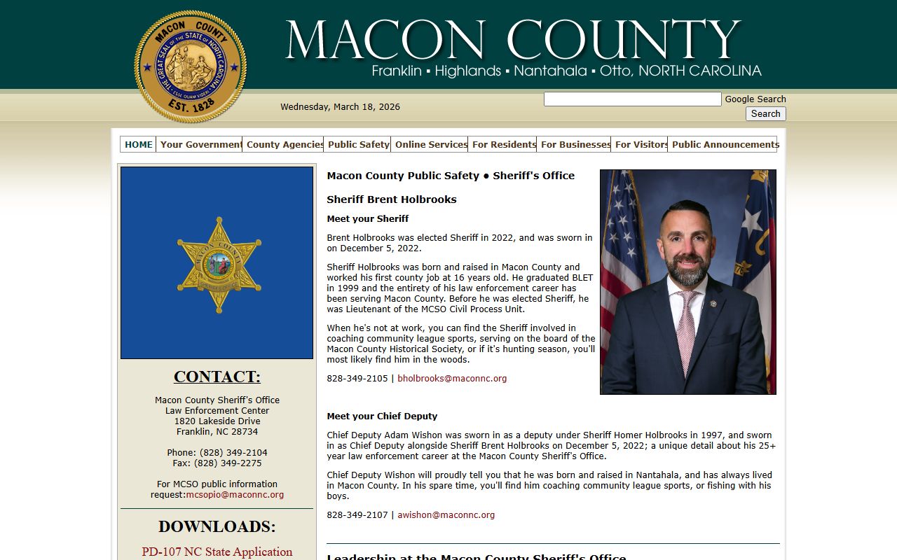 Macon County Sheriff's Office website for police records