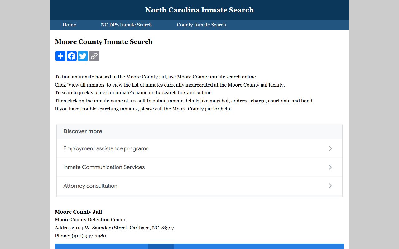 Moore County inmate search portal for police records