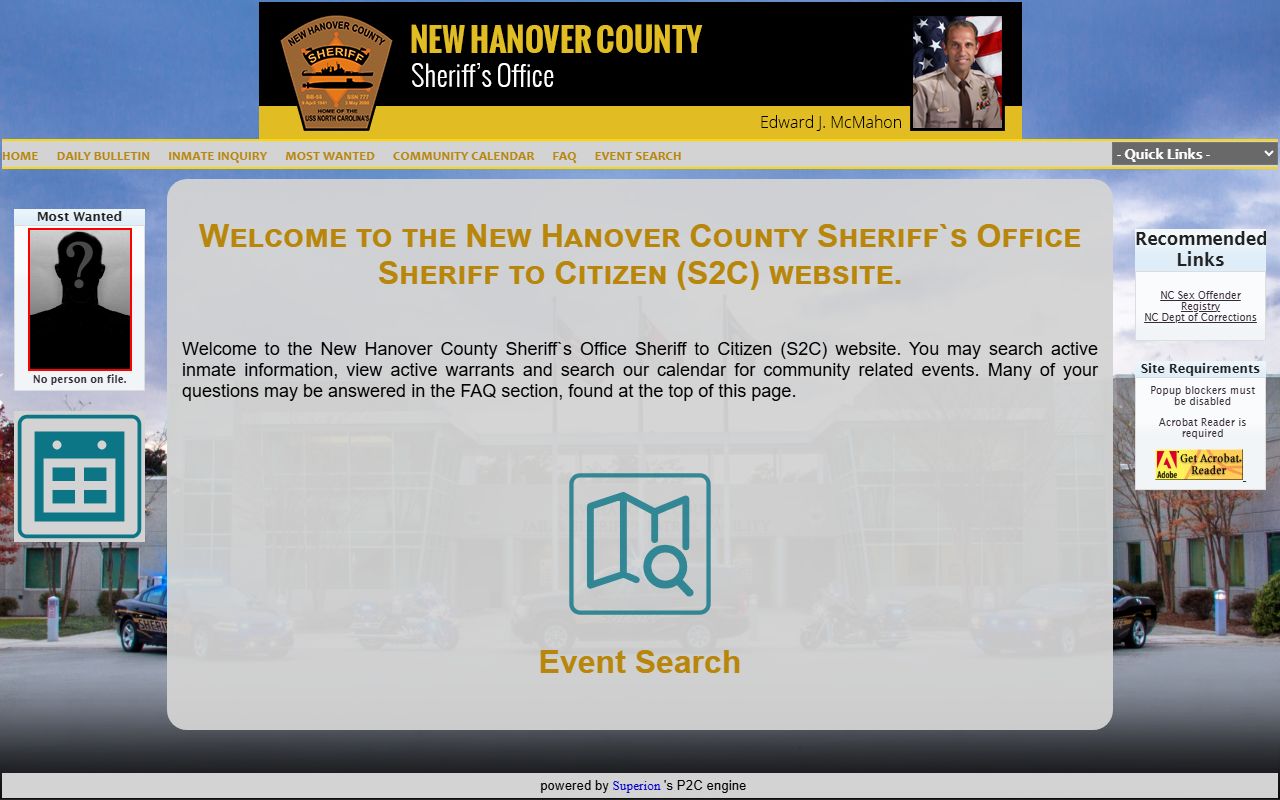 New Hanover County P2C portal for police records search