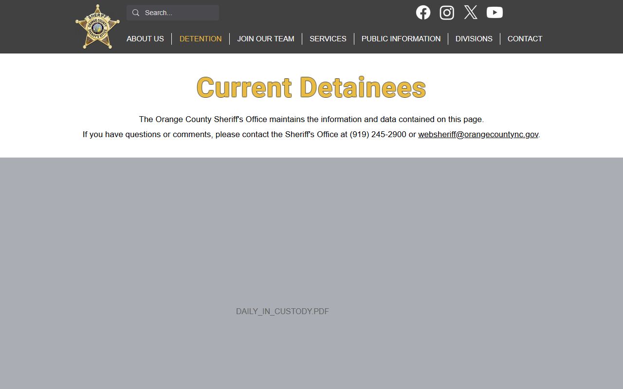 Orange County Sheriff's Office current detainees list for police records