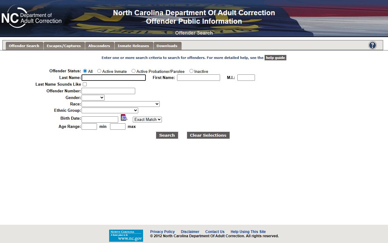 North Carolina DAC offender search portal for police records